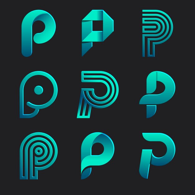 Collezione di logo p colorato sfumato
