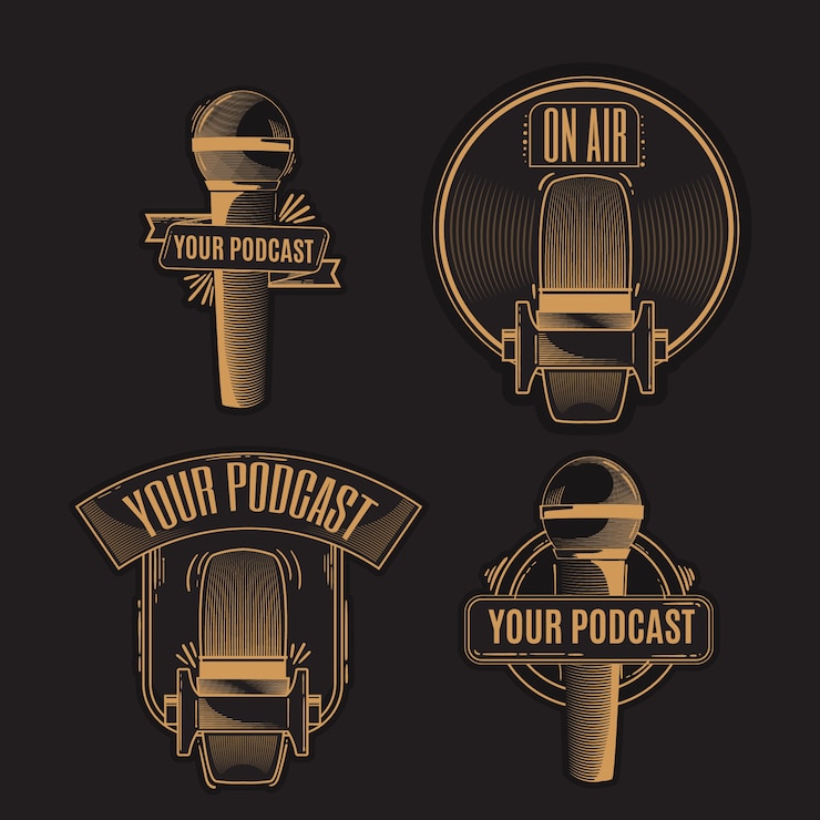 Vettore gratuito collezione di logo podcast vintage