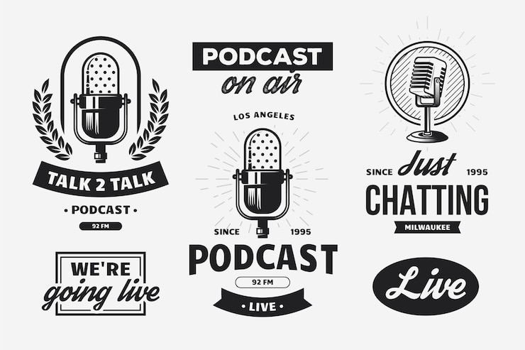 Vettore gratuito collezione di logo podcast vintage