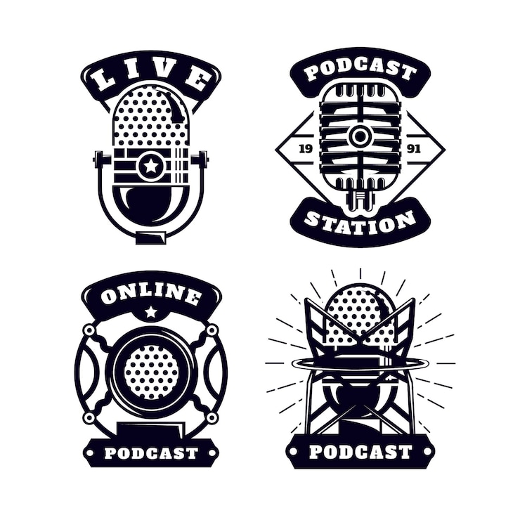 Vettore gratuito collezione di logo podcast vintage