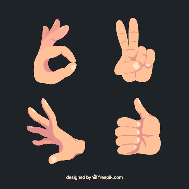 Vettore gratuito collezione di mani con diverse pose in stile disegnato a mano