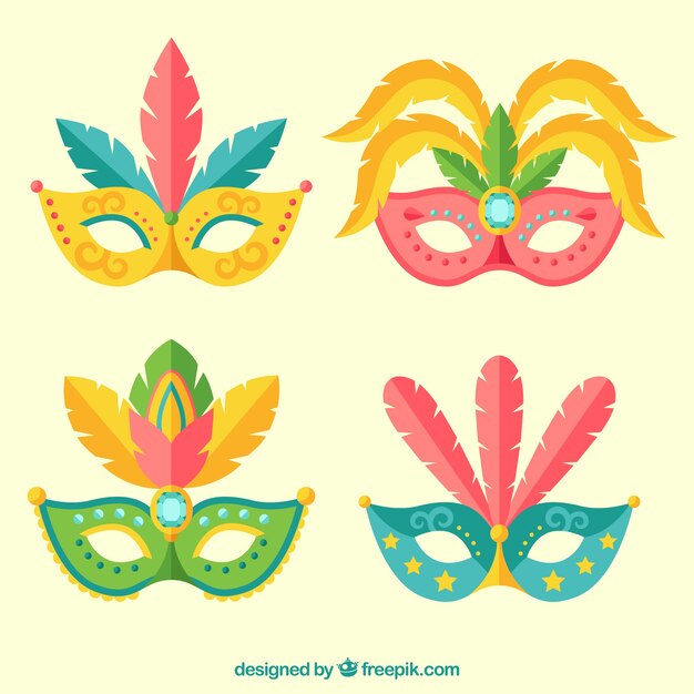 Collezione di maschere carnevalesche piatte