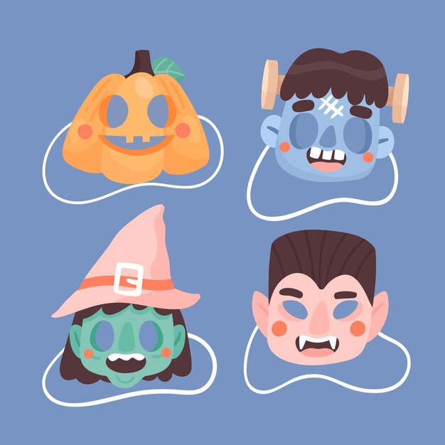 Collezione di maschere di halloween piatte
