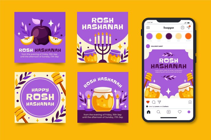Vettore gratuito collezione di messaggi di saluto piatti per la celebrazione del capodanno ebraico rosh hashanah