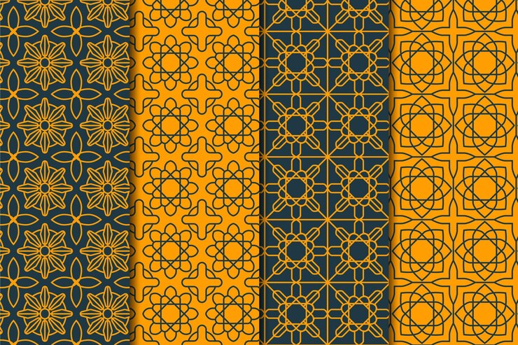Vettore gratuito collezione di modelli arabi lineari piatti