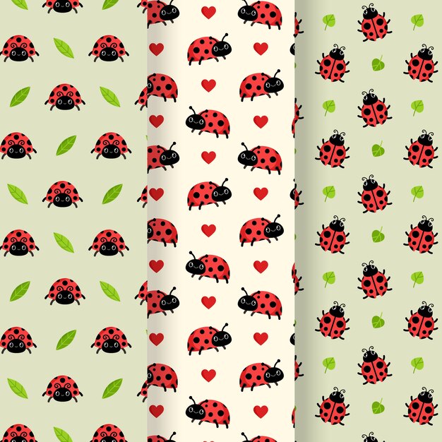 Collezione di modelli di coccinelle dal design piatto