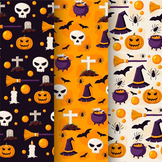 Collezione di modelli di halloween piatti disegnati a mano