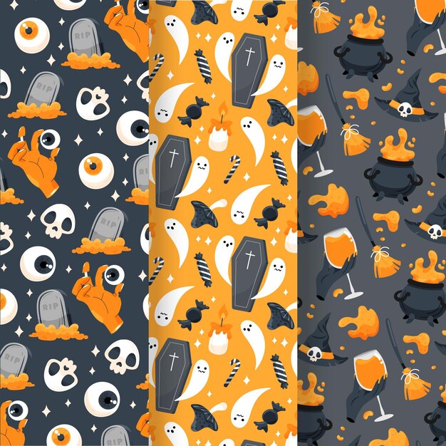 Collezione di modelli di halloween piatti disegnati a mano