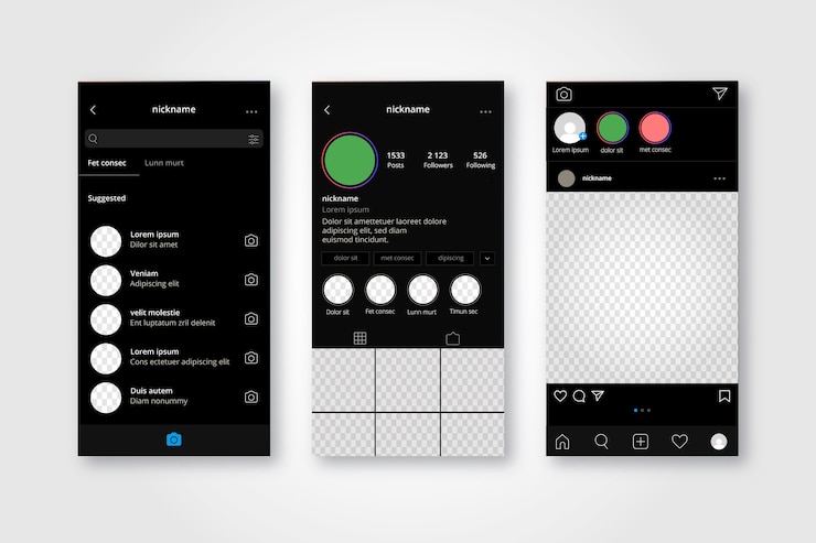 Vettore gratuito collezione di modelli di interfaccia profilo instagram