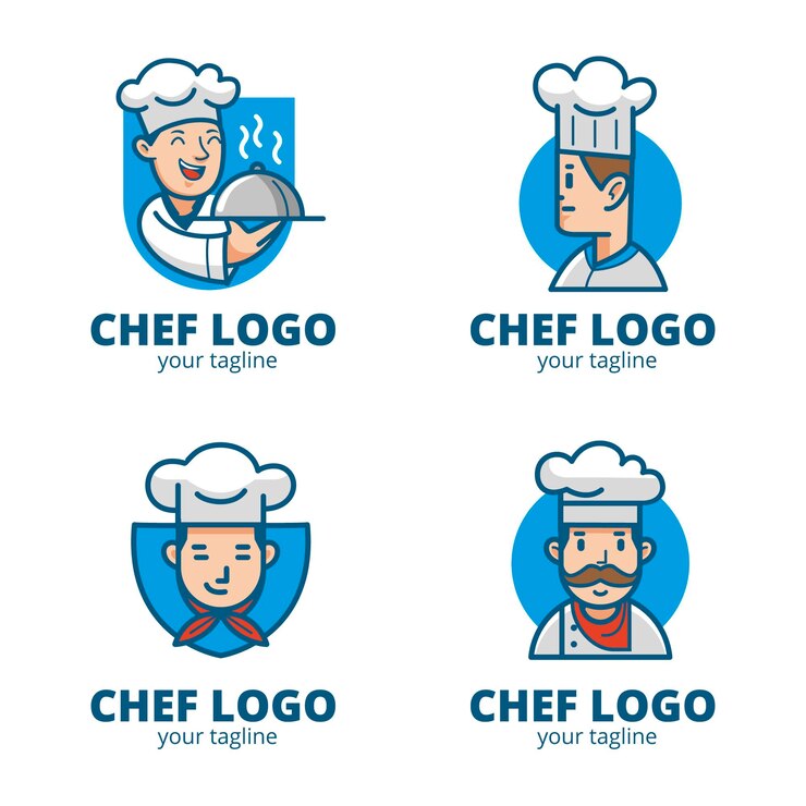 Vettore gratuito collezione di modelli di logo chef piatto