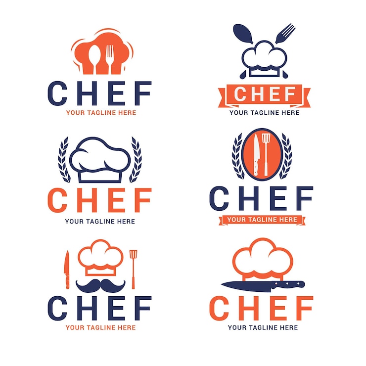 Vettore gratuito collezione di modelli di logo flat chef
