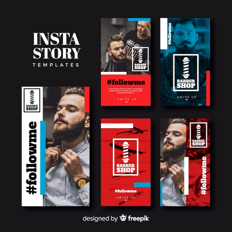 Vettore gratuito collezione di modelli di storie del barbiere instagram