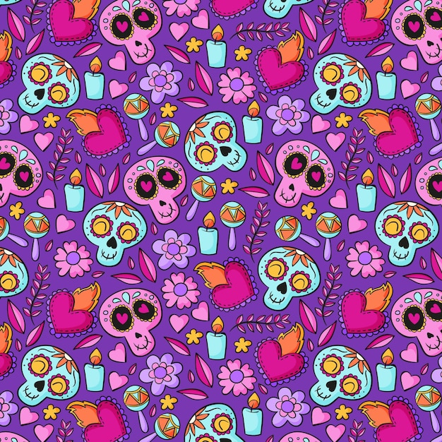 Collezione di modelli dia de muertos disegnati a mano