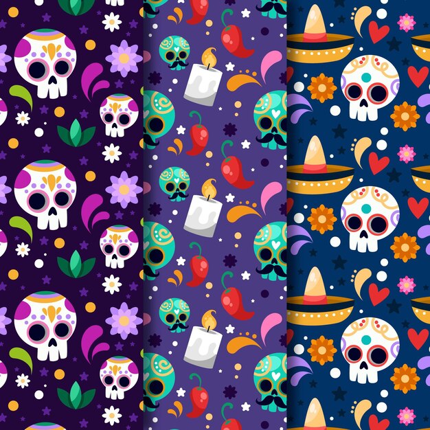 Collezione di modelli dia de muertos piatti