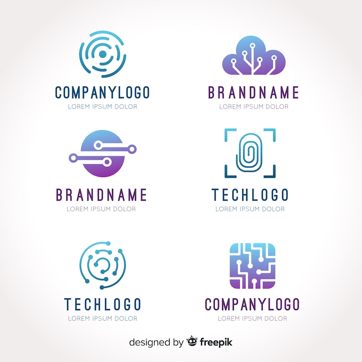Vettore gratuito collezione di modelli logo tecnologia gradiente