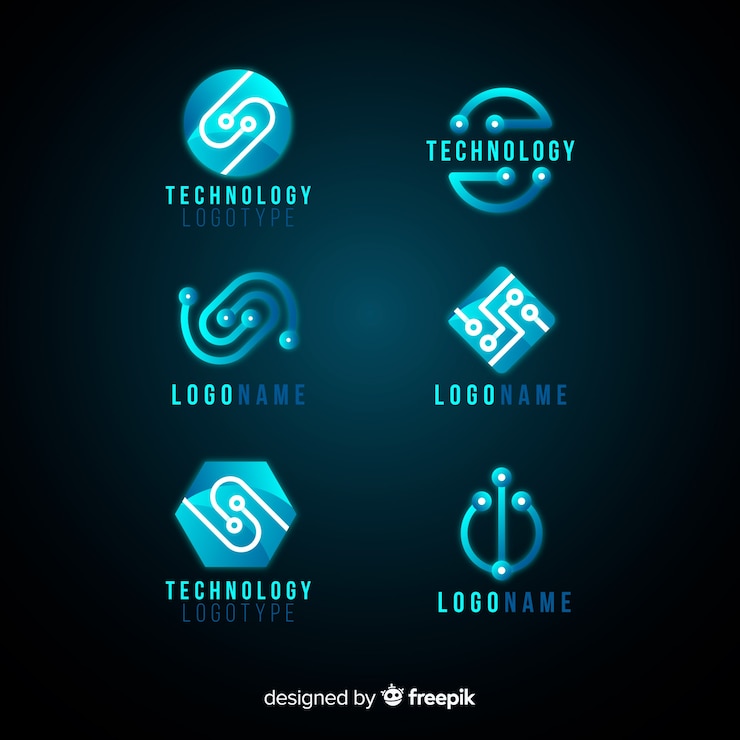 Vettore gratuito collezione di modelli logo tecnologia gradiente