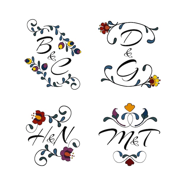 Collezione di monogrammi floreali per matrimoni