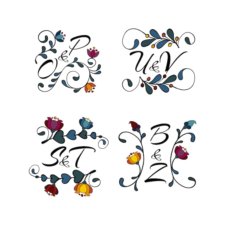 Vettore gratuito collezione di monogrammi floreali per matrimoni