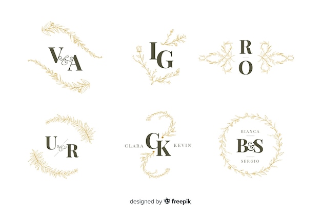 Collezione di monogrammi ornamentali di nozze