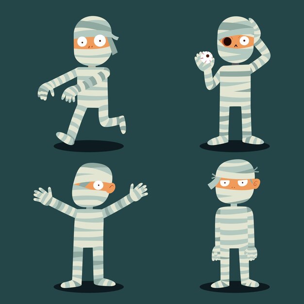 Collezione di mummie di halloween piatte disegnate a mano