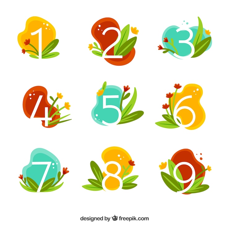 Vettore gratuito collezione di numeri colorati con design piatto