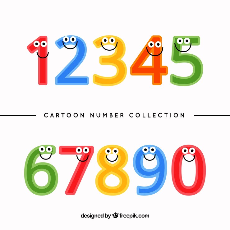 Vettore gratuito collezione di numeri di cartoni animati con personaggi