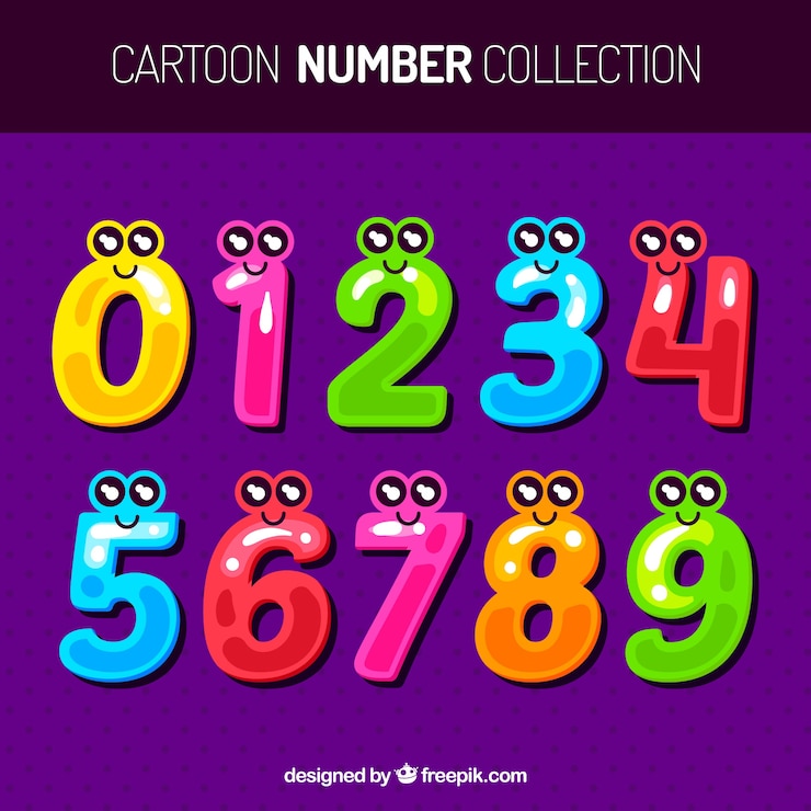 Vettore gratuito collezione di numeri di cartoni animati con personaggi