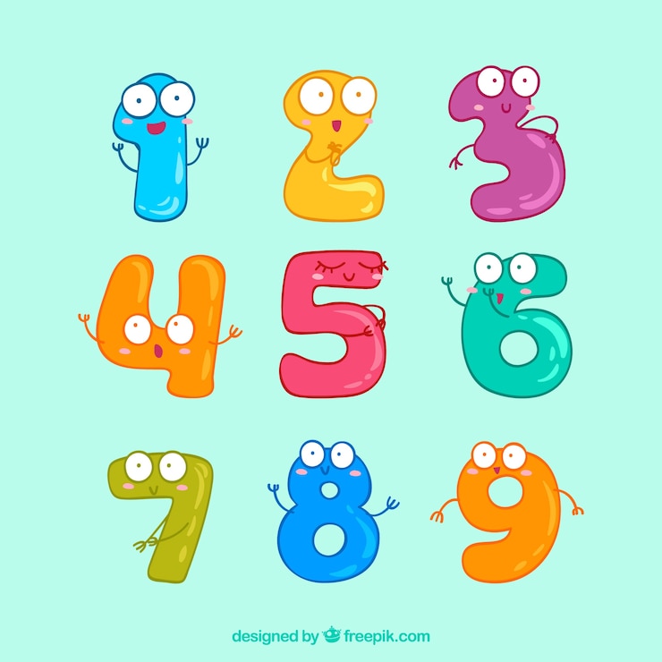 Vettore gratuito collezione di numeri di cartoni animati con personaggi