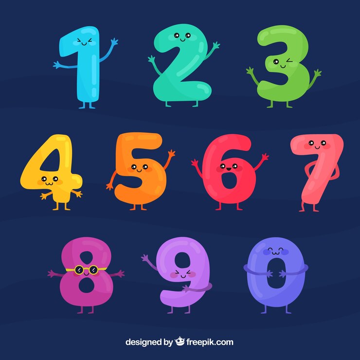 Vettore gratuito collezione di numeri di cartoni animati con personaggi