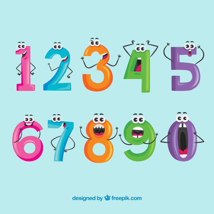 Vettore gratuito collezione di numeri di cartoni animati con personaggi