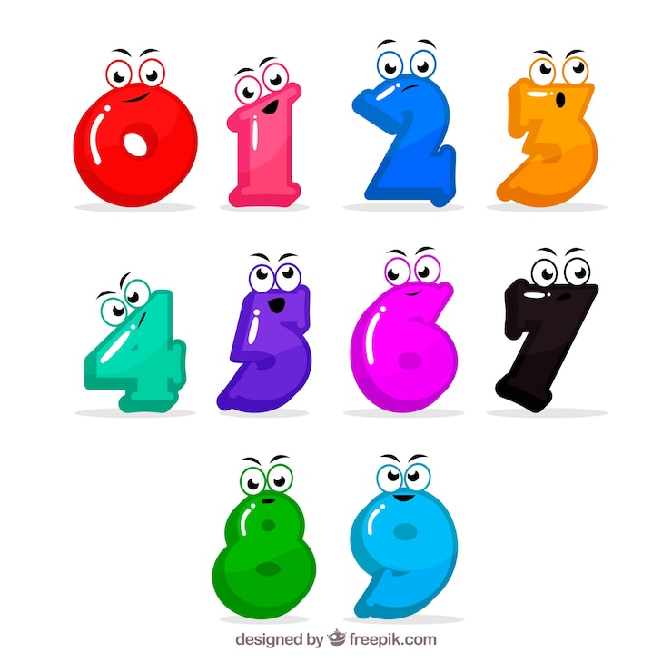 Vettore gratuito collezione di numeri di cartoni animati con personaggi