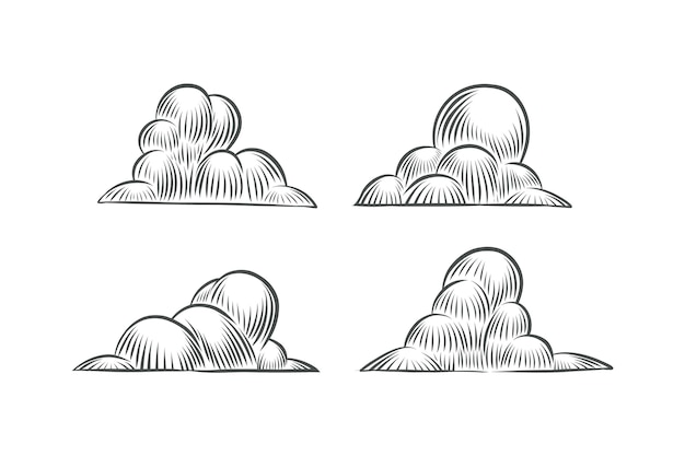 Collezione di nuvole disegnate a mano con incisione