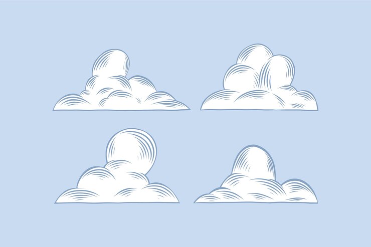Vettore gratuito collezione di nuvole disegnate a mano con incisione