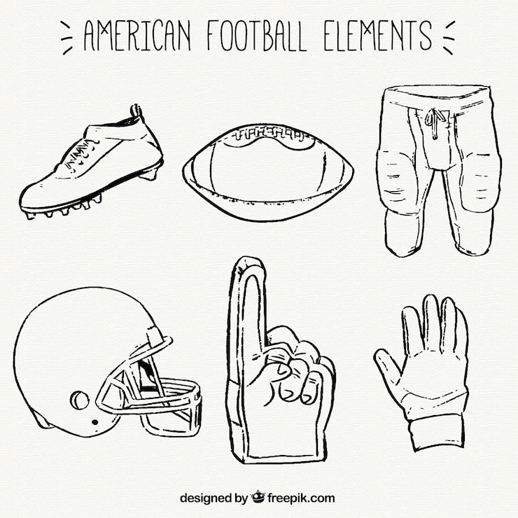 Vettore gratuito collezione di oggetti di football americano disegnati a mano