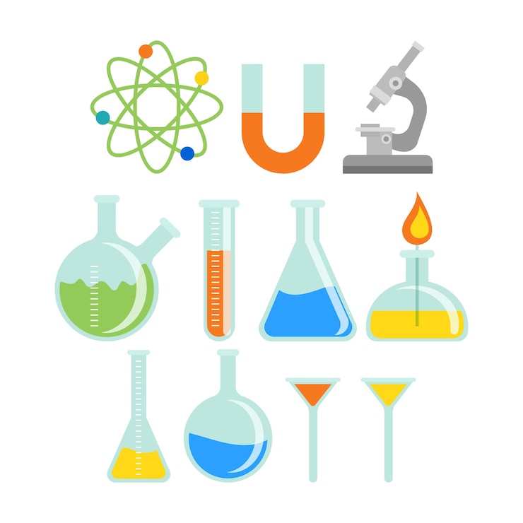 Vettore gratuito collezione di oggetti di laboratorio di scienza