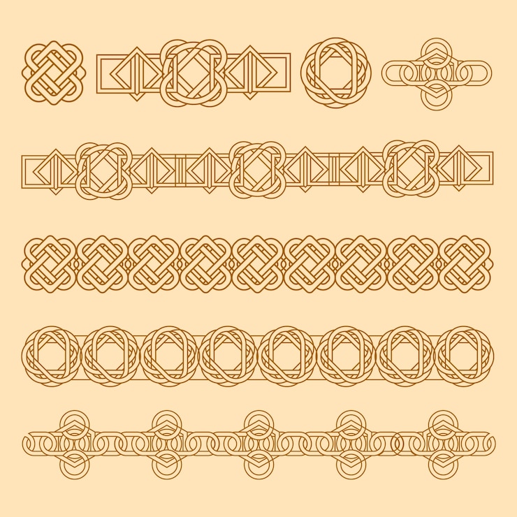 Vettore gratuito collezione di ornamenti bordi celtici disegnati a mano