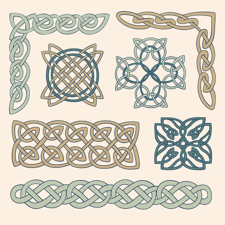 Vettore gratuito collezione di ornamenti con bordi celtici disegnati a mano
