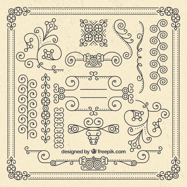 Collezione di ornamenti d&#39;epoca con uno stile elegante