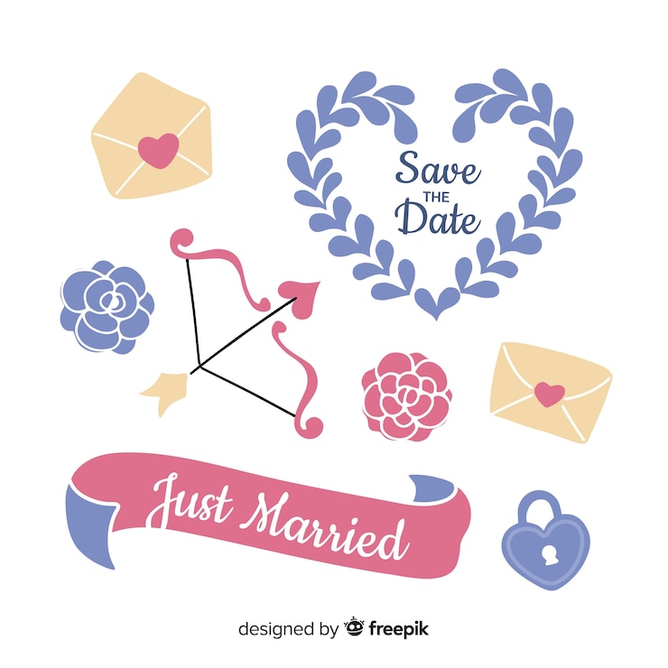 Vettore gratuito collezione di ornamenti da sposa disegnati a mano