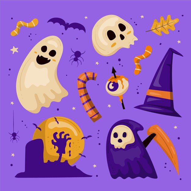 Collezione di ornamenti di halloween disegnati a mano