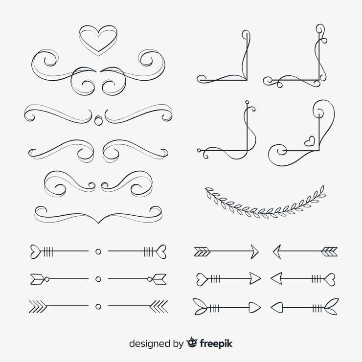 Vettore gratuito collezione di ornamenti di nozze disegnati a mano