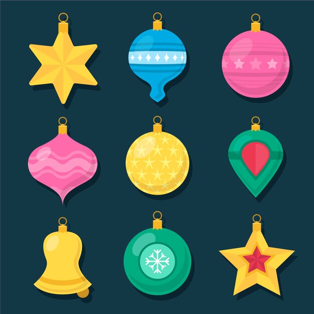 Collezione di ornamenti per palline di natale piatte