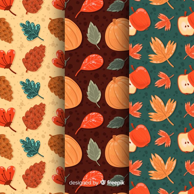 Collezione di pattern autunnali in design piatto