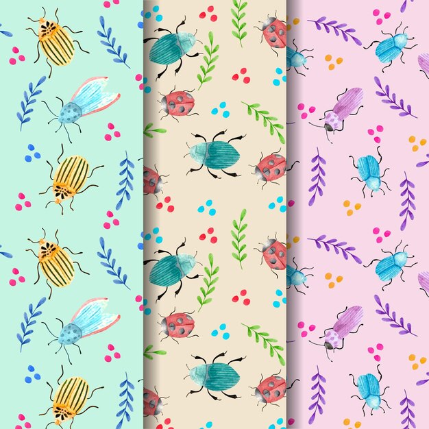 Collezione di pattern di foglie e insetti