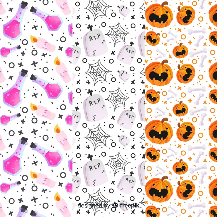 Vettore gratuito collezione di pattern di halloween dell'acquerello