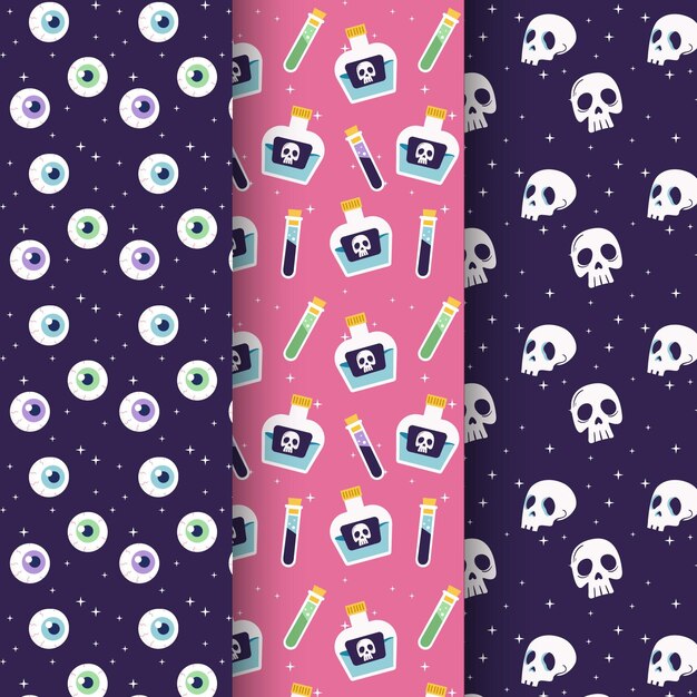 Collezione di pattern di halloween design piatto