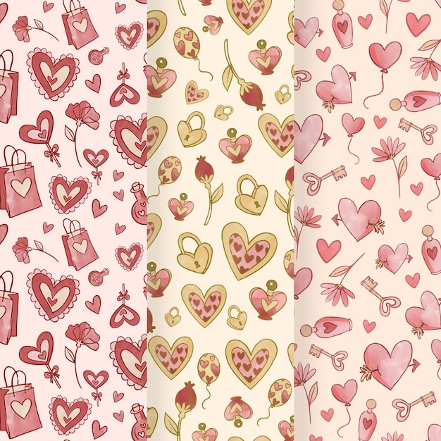 Collezione di pattern di san valentino dell'acquerello