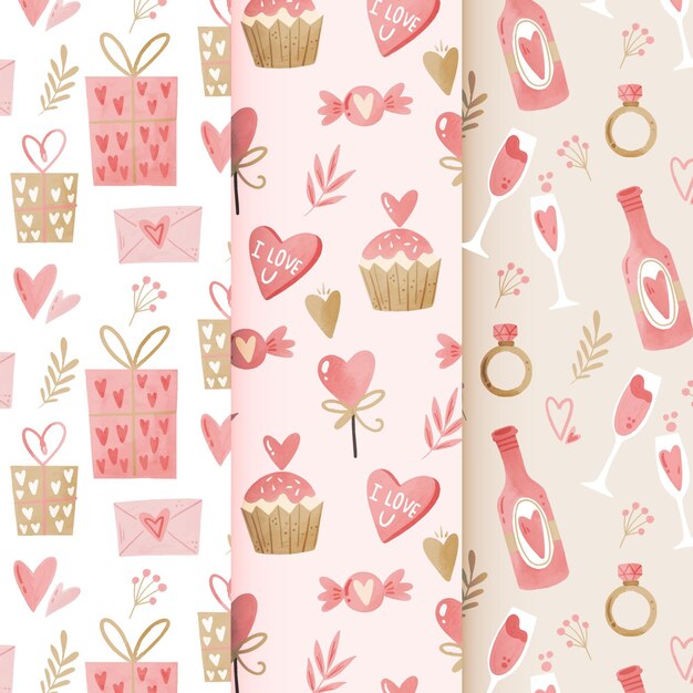 Collezione di pattern di san valentino dell'acquerello