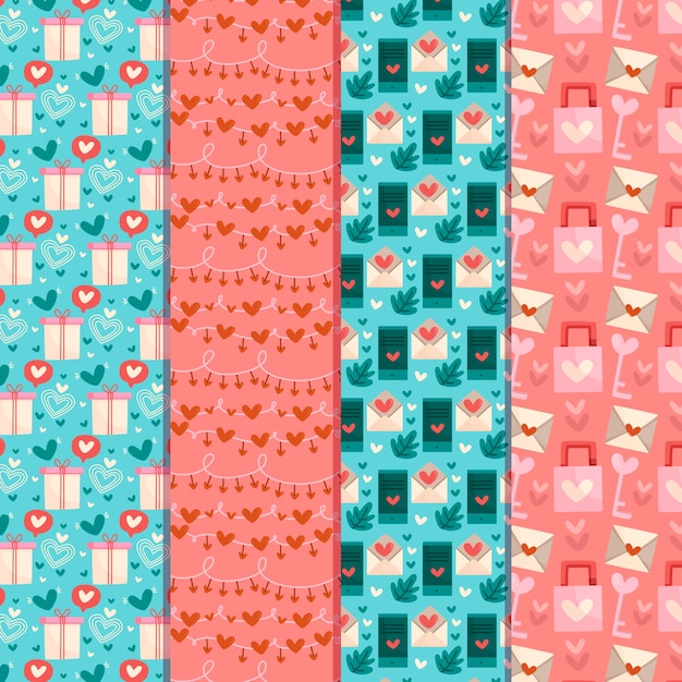 Collezione di pattern di San Valentino design piatto