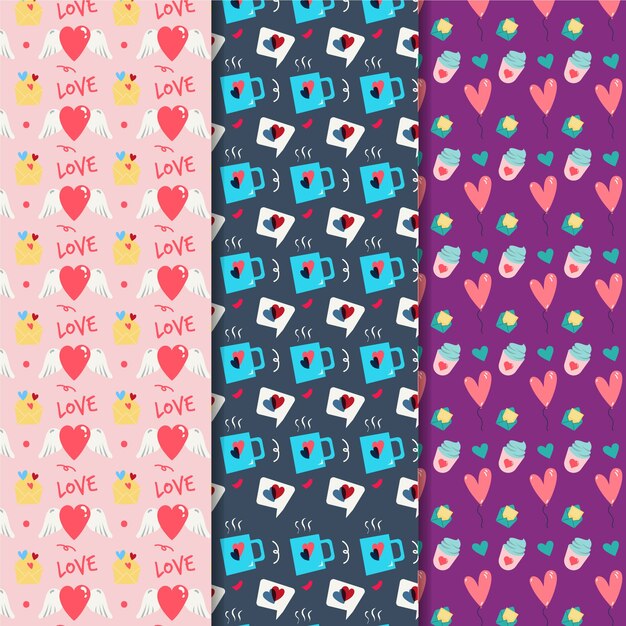 Collezione di pattern di San Valentino design piatto